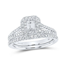 Load image into Gallery viewer, Enchanting Love Story 14kt White Gold Emerald Diamond Halo Bridal Wedding Ring Band Set - Splendid Jewellery
