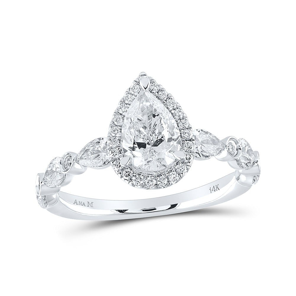 Enchanting Love Story | 14kt White Gold Pear Diamond Halo Bridal Wedding Engagement Ring 2 Cttw - Splendid Jewellery