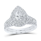 Enchanting Love Story | 14kt White Gold Pear Diamond Halo Bridal Wedding Ring Band Set 1 - 1/2 Cttw - Splendid Jewellery