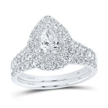 Load image into Gallery viewer, Enchanting Love Story | 14kt White Gold Pear Diamond Halo Bridal Wedding Ring Band Set 1 - 1/2 Cttw - Splendid Jewellery