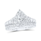 Enchanting Love Story | 14kt White Gold Pear Diamond Halo Bridal Wedding Ring Band Set 1 - 1/2 Cttw - Splendid Jewellery