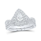 Enchanting Love Story | 14kt White Gold Pear Diamond Halo Bridal Wedding Ring Band Set 1 Cttw - Splendid Jewellery