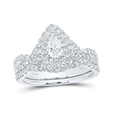 Load image into Gallery viewer, Enchanting Love Story | 14kt White Gold Pear Diamond Halo Bridal Wedding Ring Band Set 1 Cttw - Splendid Jewellery