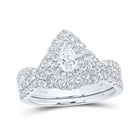 Enchanting Love Story | 14kt White Gold Pear Diamond Halo Bridal Wedding Ring Band Set 1 Cttw - Splendid Jewellery