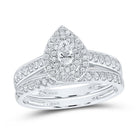 Enchanting Love Story | 14kt White Gold Pear Diamond Halo Bridal Wedding Ring Band Set 3/4 Cttw - Splendid Jewellery