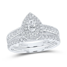Load image into Gallery viewer, Enchanting Love Story | 14kt White Gold Pear Diamond Halo Bridal Wedding Ring Band Set 3/4 Cttw - Splendid Jewellery