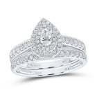 Enchanting Love Story | 14kt White Gold Pear Diamond Halo Bridal Wedding Ring Band Set 3/4 Cttw - Splendid Jewellery