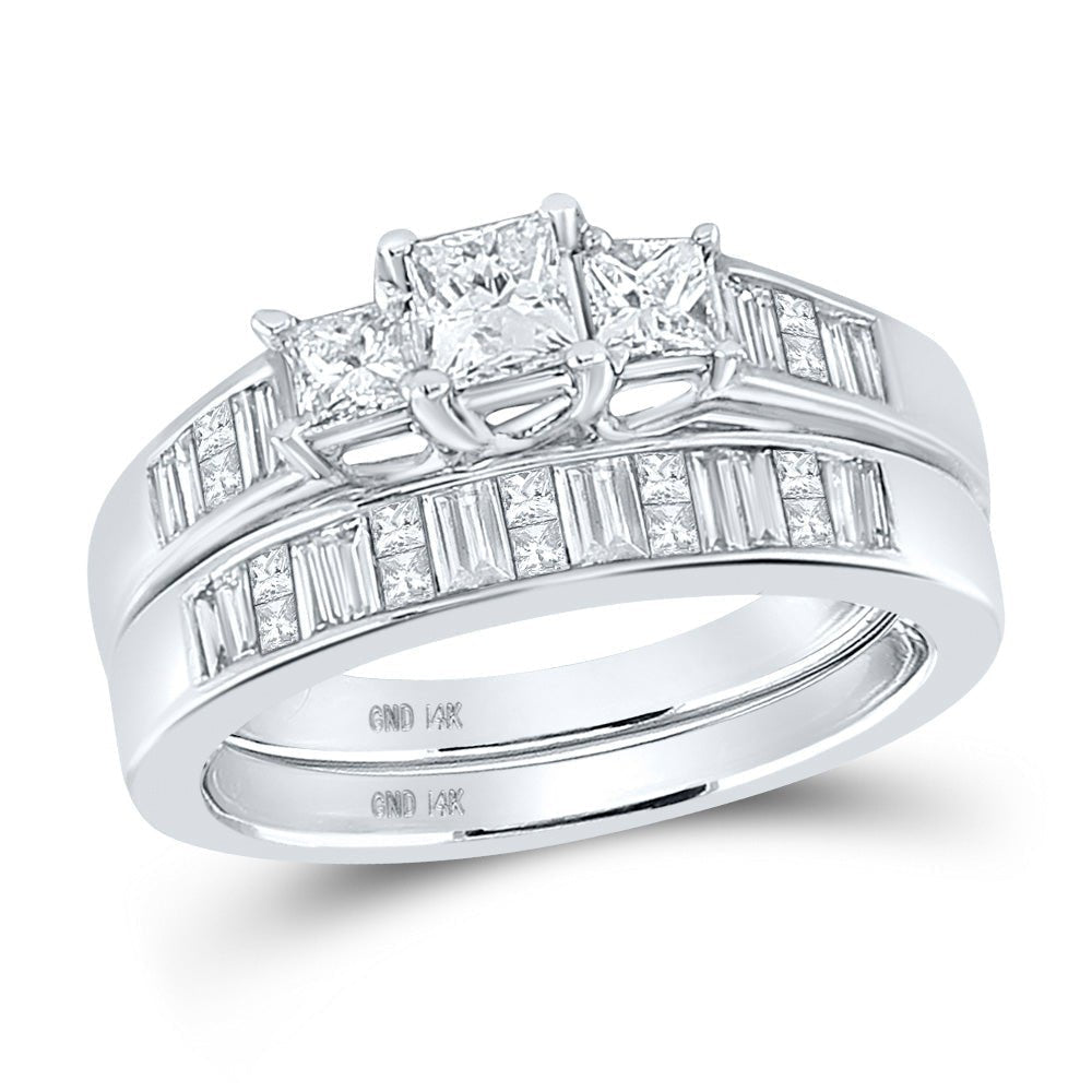 Enchanting Love Story | 14kt White Gold Princess Diamond 3 - Stone Bridal Wedding Ring Band Set 1 Cttw - Splendid Jewellery