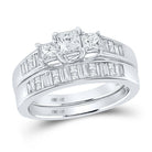 Enchanting Love Story | 14kt White Gold Princess Diamond 3 - Stone Bridal Wedding Ring Band Set 1 Cttw - Splendid Jewellery