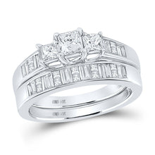 Load image into Gallery viewer, Enchanting Love Story | 14kt White Gold Princess Diamond 3 - Stone Bridal Wedding Ring Band Set 1 Cttw - Splendid Jewellery
