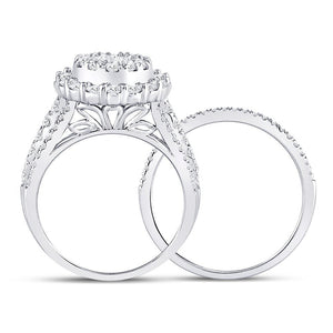 Enchanting Love Story | 14kt White Gold Princess Diamond Bridal Wedding Ring Band Set 1 - 1/2 Cttw - Splendid Jewellery