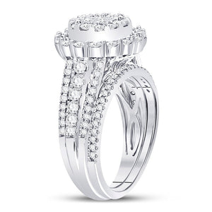 Enchanting Love Story | 14kt White Gold Princess Diamond Bridal Wedding Ring Band Set 1 - 1/2 Cttw - Splendid Jewellery