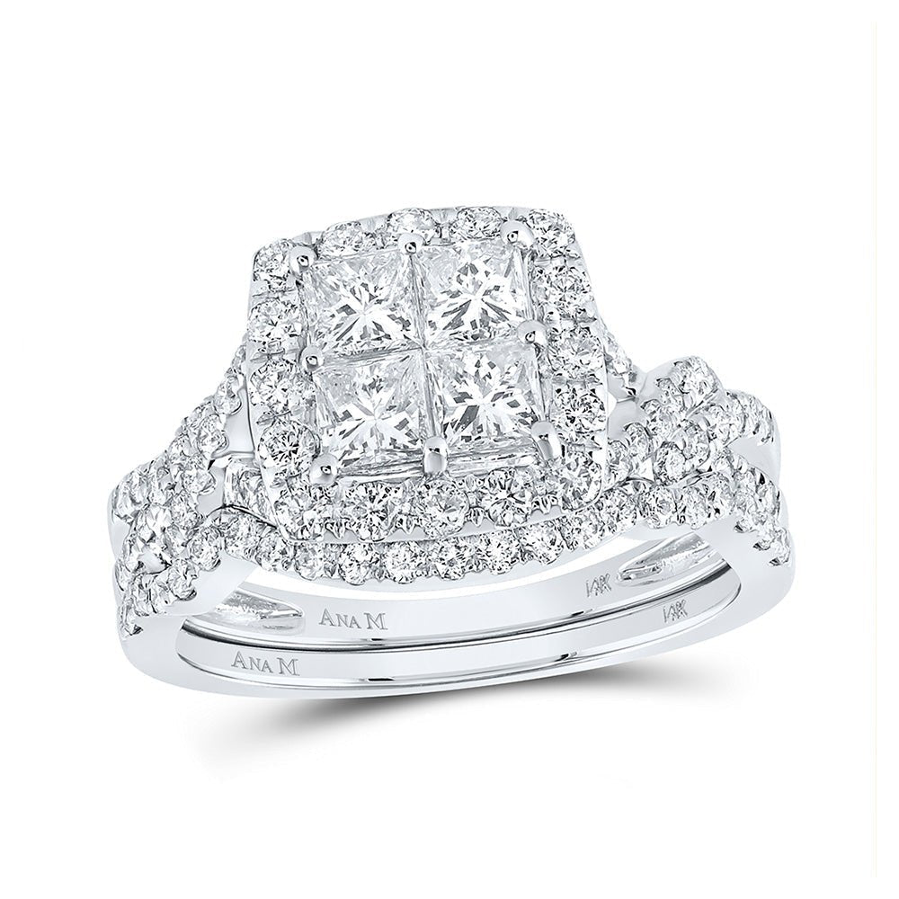 Enchanting Love Story | 14kt White Gold Princess Diamond Bridal Wedding Ring Band Set 1 - 7/8 Cttw - Splendid Jewellery