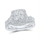 Enchanting Love Story | 14kt White Gold Princess Diamond Bridal Wedding Ring Band Set 1 - 7/8 Cttw - Splendid Jewellery