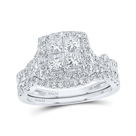 Enchanting Love Story | 14kt White Gold Princess Diamond Bridal Wedding Ring Band Set 1 - 7/8 Cttw - Splendid Jewellery