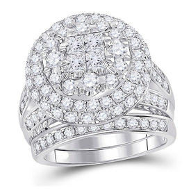 Enchanting Love Story | 14kt White Gold Princess Diamond Bridal Wedding Ring Band Set 3 Cttw - Splendid Jewellery