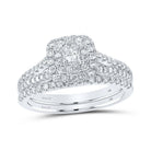 Enchanting Love Story | 14kt White Gold Princess Diamond Halo Bridal Wedding Ring Band Set 1 Cttw | Splendid Jewellery - Splendid Jewellery