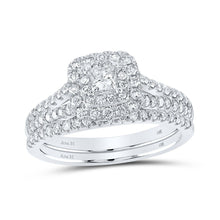 Load image into Gallery viewer, Enchanting Love Story | 14kt White Gold Princess Diamond Halo Bridal Wedding Ring Band Set 1 Cttw | Splendid Jewellery - Splendid Jewellery