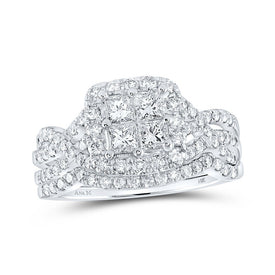 Enchanting Love Story | 14kt White Gold Princess Diamond Square Bridal Wedding Ring Band Set 1 - 1/2 Cttw | Splendid Jewellery - Splendid Jewellery