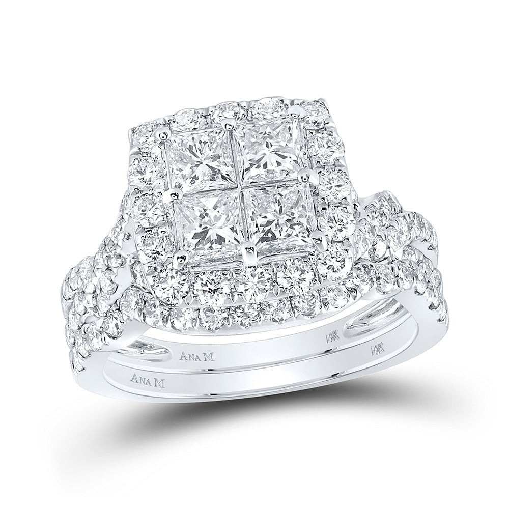 Enchanting Love Story | 14kt White Gold Princess Diamond Square Bridal Wedding Ring Band Set 2 - 5/8 Cttw | Splendid Jewellery - Splendid Jewellery