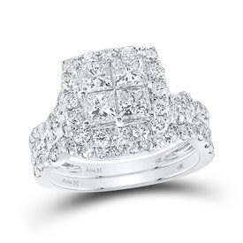 Enchanting Love Story | 14kt White Gold Princess Diamond Square Bridal Wedding Ring Band Set 2 - 5/8 Cttw | Splendid Jewellery - Splendid Jewellery