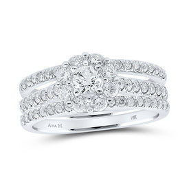 Enchanting Love Story | 14kt White Gold Round Diamond Bridal Wedding Ring Band Set 1 - 1/4 Cttw - Splendid Jewellery