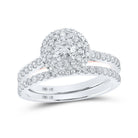 Enchanting Love Story | 14kt White Gold Round Diamond Halo Bridal Wedding Ring Band Set 1 Cttw | Splendid Jewellery - Splendid Jewellery