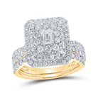 Enchanting Love Story | 14kt Yellow Gold Emerald Diamond Halo Bridal Wedding Ring Band Set 1 - 3/4 Cttw - Splendid Jewellery