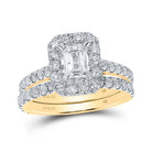 Enchanting Love Story | 14kt Yellow Gold Emerald Diamond Halo Bridal Wedding Ring Band Set 1 - 7/8 Cttw - Splendid Jewellery