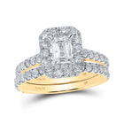 Enchanting Love Story | 14kt Yellow Gold Emerald Diamond Halo Bridal Wedding Ring Band Set 1 - 7/8 Cttw - Splendid Jewellery