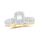 Enchanting Love Story | 14kt Yellow Gold Emerald Diamond Halo Bridal Wedding Ring Band Set 1 Cttw - Splendid Jewellery