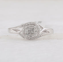 Load image into Gallery viewer, Enchanting Love&#39;s Embrace | 10kt White Gold Princess Round Diamond Cluster Bridal Wedding Engagement Ring 1/5 Cttw Side View from Splendid Jewellery