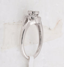 Load image into Gallery viewer, Enchanting Love&#39;s Embrace | 10kt White Gold Princess Round Diamond Cluster Bridal Wedding Engagement Ring 1/5 Cttw Top View from Splendid Jewellery