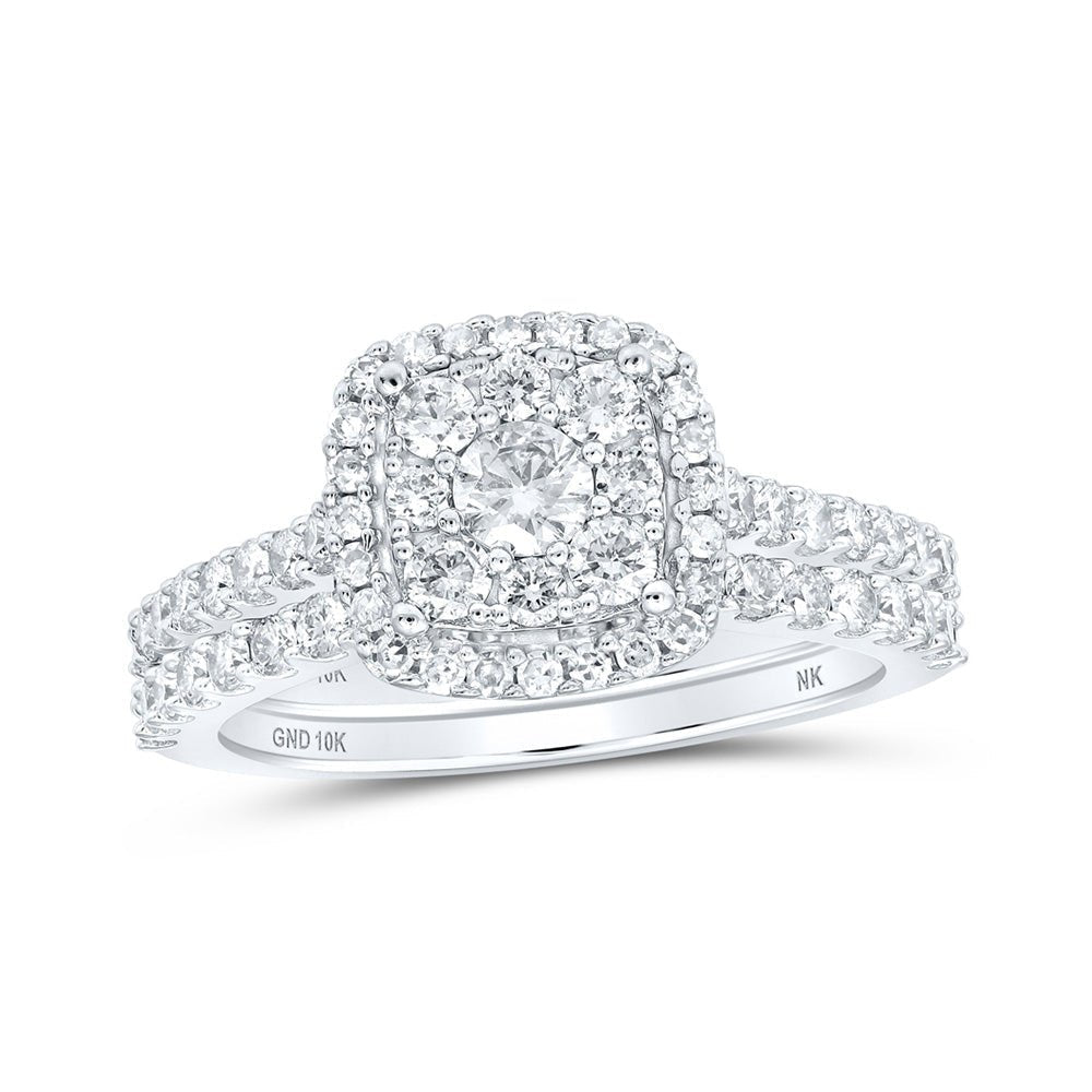 Enchanting Love's Embrace | 10kt White Gold Round Diamond Square Bridal Wedding Ring Band Set 1 Cttw - Splendid Jewellery