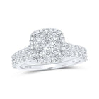 Enchanting Love's Embrace | 10kt White Gold Round Diamond Square Bridal Wedding Ring Band Set 1 Cttw - Splendid Jewellery
