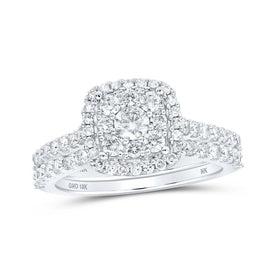 Enchanting Love's Embrace | 10kt White Gold Round Diamond Square Bridal Wedding Ring Band Set 1 Cttw - Splendid Jewellery
