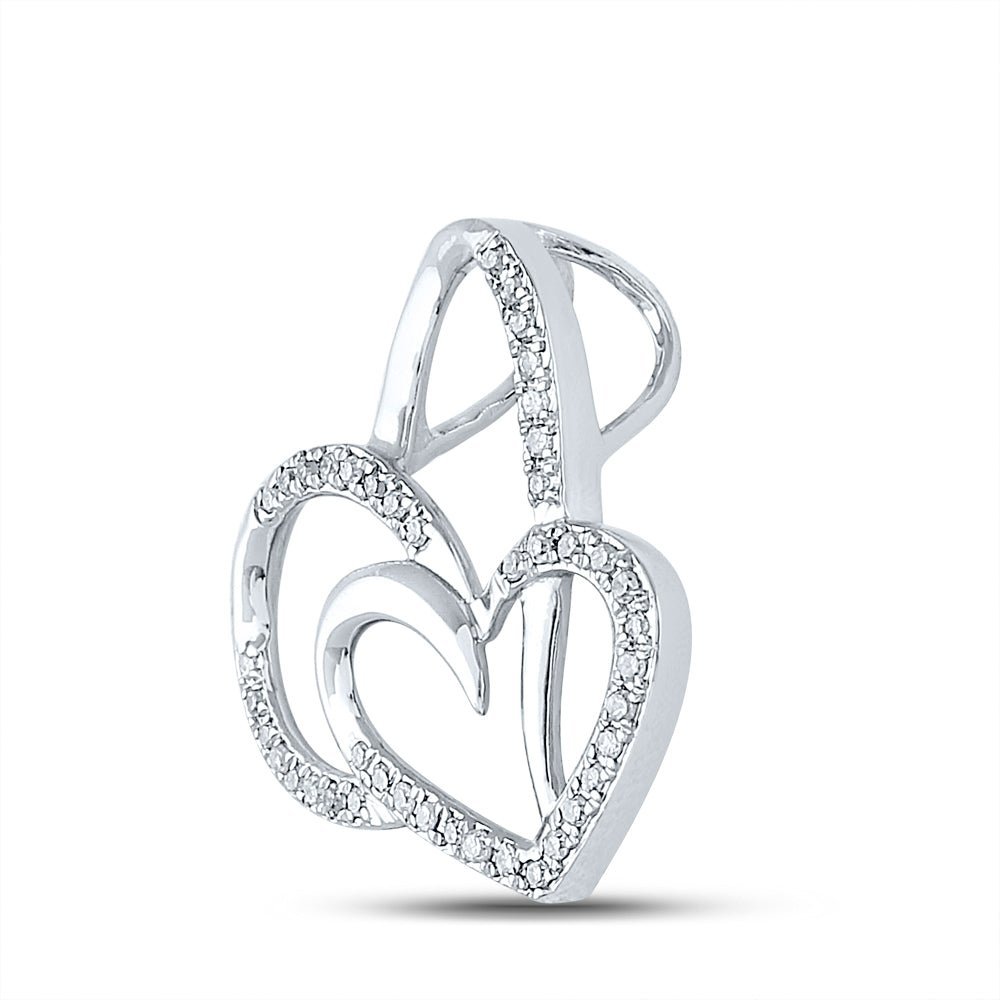 Enchanting Love's Eternal Embrace Pendant | 10kt White Gold Womens Round Diamond Heart Pendant 1/6 Cttw - Splendid Jewellery