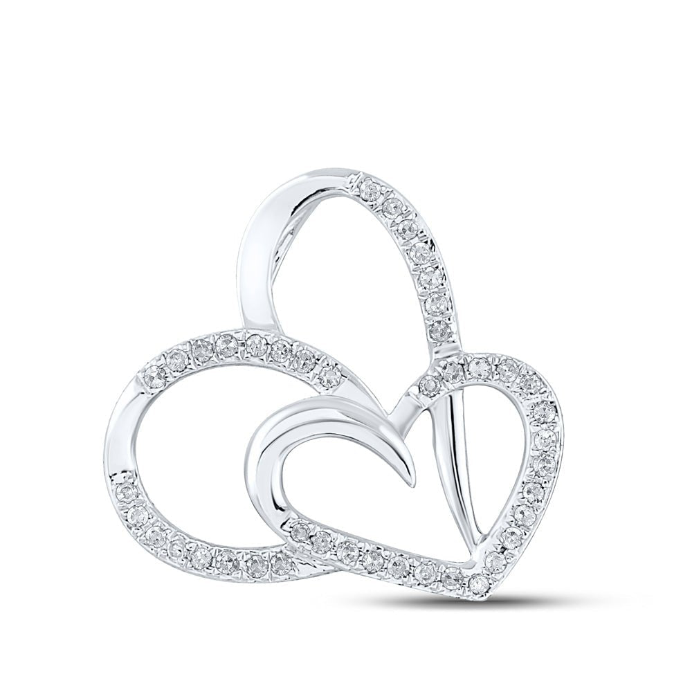 Enchanting Love's Eternal Embrace Pendant | 10kt White Gold Womens Round Diamond Heart Pendant 1/6 Cttw - Splendid Jewellery