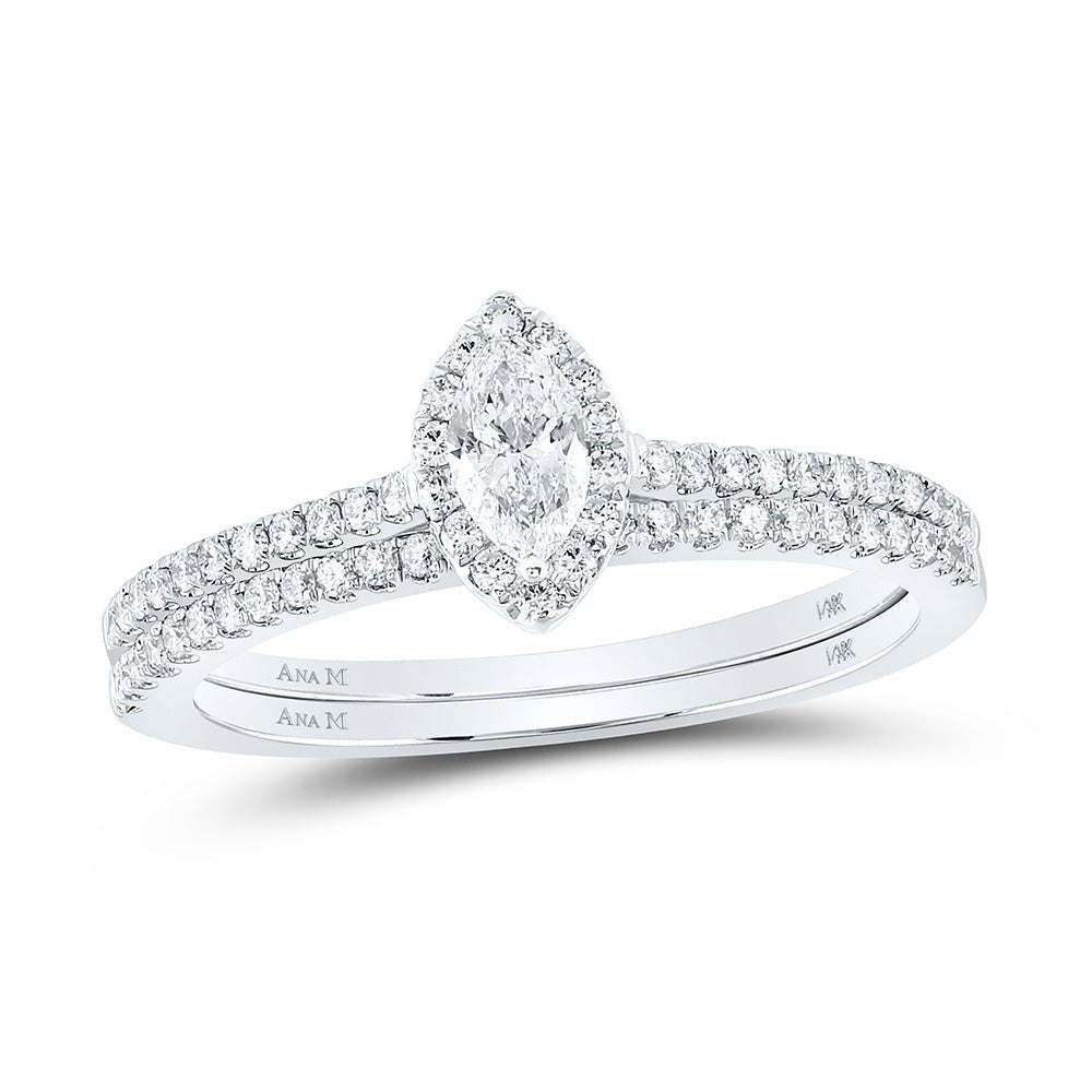 Enchanting Marquise Diamond Halo Wedding Ring Set - Splendid Jewellery