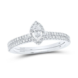 Enchanting Marquise Diamond Halo Wedding Ring Set - Splendid Jewellery