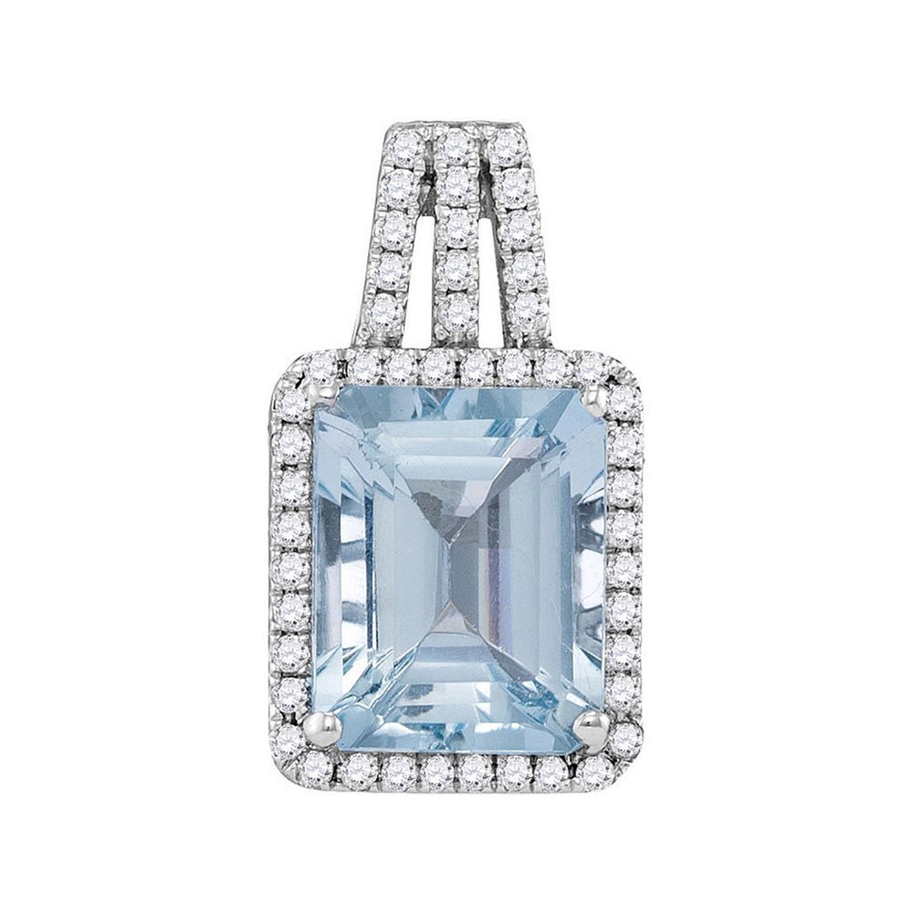 Enchanting Ocean Serenade Pendant | 14kt White Gold Womens Emerald Aquamarine Diamond Solitaire Pendant 2 - 7/8 Cttw - Splendid Jewellery