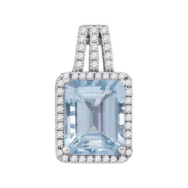 Enchanting Ocean Serenade Pendant | 14kt White Gold Womens Emerald Aquamarine Diamond Solitaire Pendant 2 - 7/8 Cttw - Splendid Jewellery