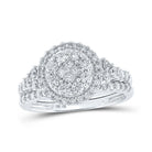 Enchanting Princess Diamond Cluster Wedding Ring Set in 10kt White Gold - Splendid Jewellery