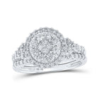 Enchanting Princess Diamond Cluster Wedding Ring Set in 10kt White Gold - Splendid Jewellery