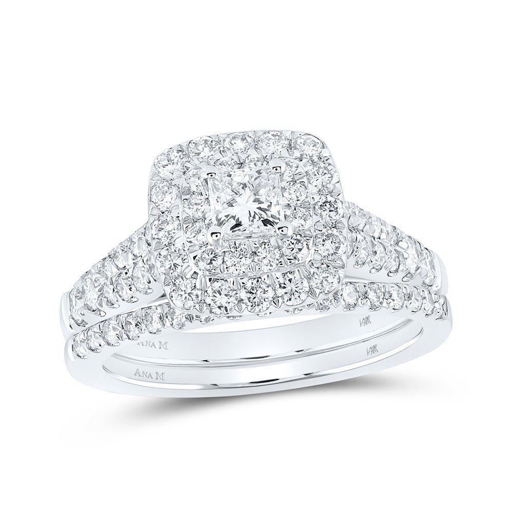 Enchanting Princess Diamond Halo Wedding Ring Band Set in 14kt White Gold - Splendid Jewellery