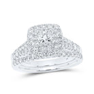 Enchanting Princess Diamond Halo Wedding Ring Band Set in 14kt White Gold - Splendid Jewellery