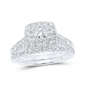 Enchanting Princess Diamond Halo Wedding Ring Band Set in 14kt White Gold - Splendid Jewellery