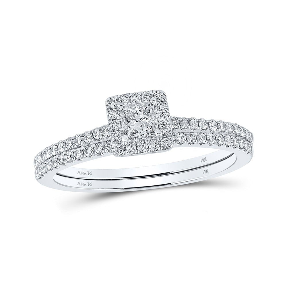 Enchanting Princess Diamond Halo Wedding Ring Set - Splendid Jewellery