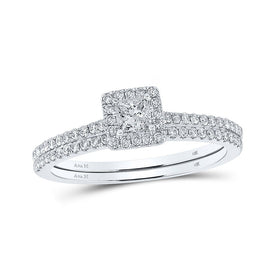 Enchanting Princess Diamond Halo Wedding Ring Set - Splendid Jewellery