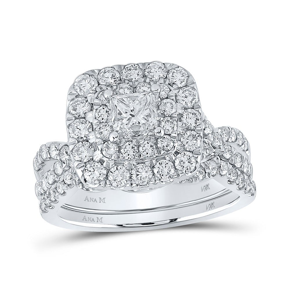 Enchanting Princess Diamond Halo Wedding Ring Set in 14kt White Gold - Splendid Jewellery